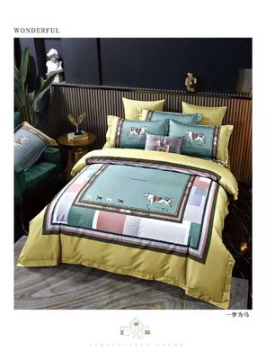 Design de marca 100% algodão Satin Impressão Reativa Personalizar Set de Cama de Cobertura de Cobertor