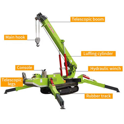 Guindaste móvel versátil para obras de construção 10T 12T Mini guindaste aranha