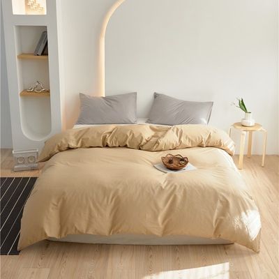 Castanho claro 100% de algodão puro Cobertura de cobertor Set de roupa de cama Comforters Tamanho personalizado
