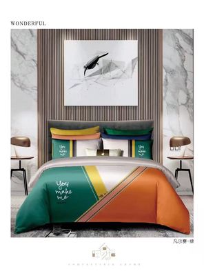 Nova chegada 100% algodão de grapa longa impressão reativa personalizada cobertor de edredão roupa de cama conjunto têxtil