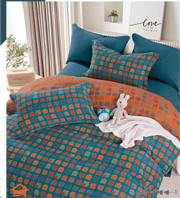 Orange Blue Fashion Design Jacquard Set de roupa de cama de algodão Coberta de edredom
