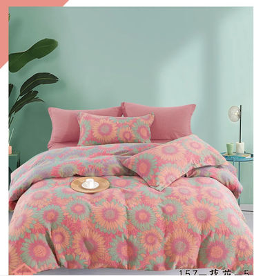 Jacquard colorido Tecido de algodão lavado Set de roupa de cama Cobertura de cobertor Lençol de cama Lençol montado