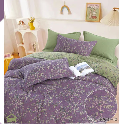 Púrpura e Verde 100% de algodão lavado Jacquard Tecelagem de cama